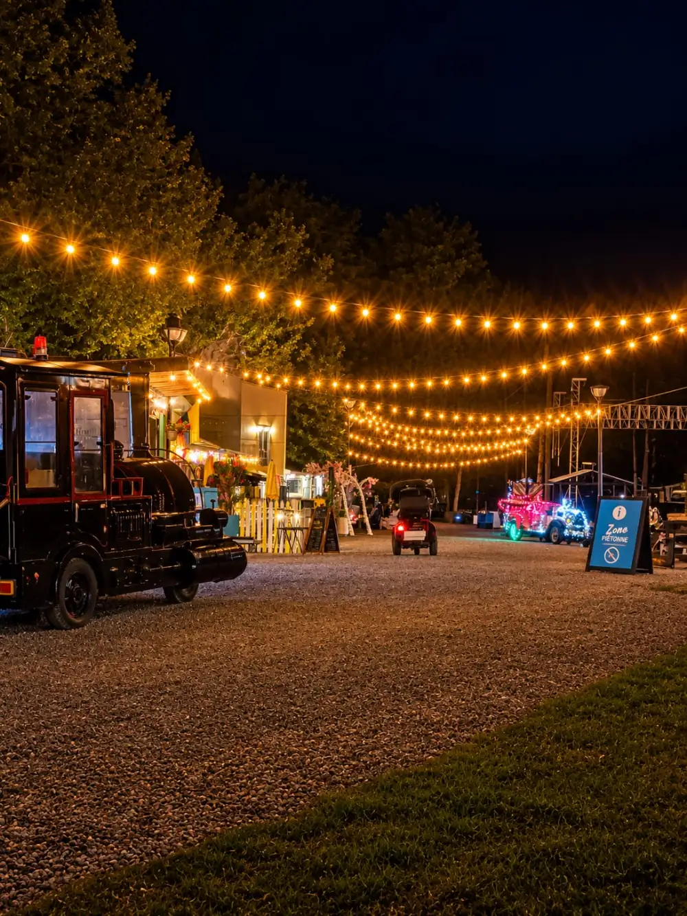 Une allée du Havana Resort sous des guirlandes de lumières